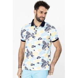 Polo blanc imprimé tropical