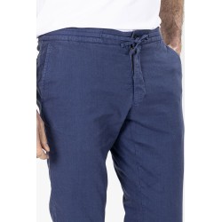 pantalon indigo en lin et coton