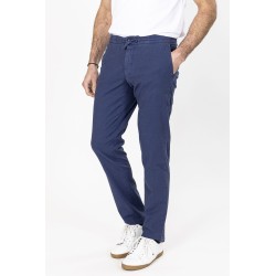 pantalon indigo en coton et lin coupe ajustée