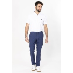 pantalon en toile indigo coupe ajustée lin et coton