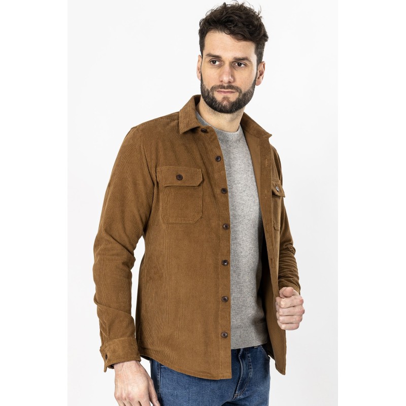 sur-chemise en velours camel coupe ajustée