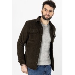 sur-chemise en velours kaki manches longues