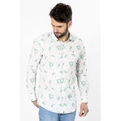 chemise en coton beige à fleurs vertes