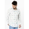 chemise en coton beige à fleurs vertes