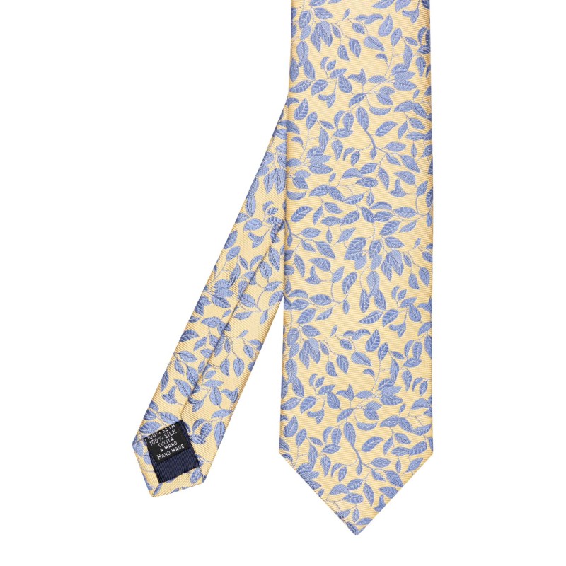 cravate en soie jaune et bleue cousue main