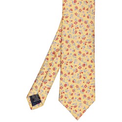 Cravate en soie jaune d'or motifs fleuris