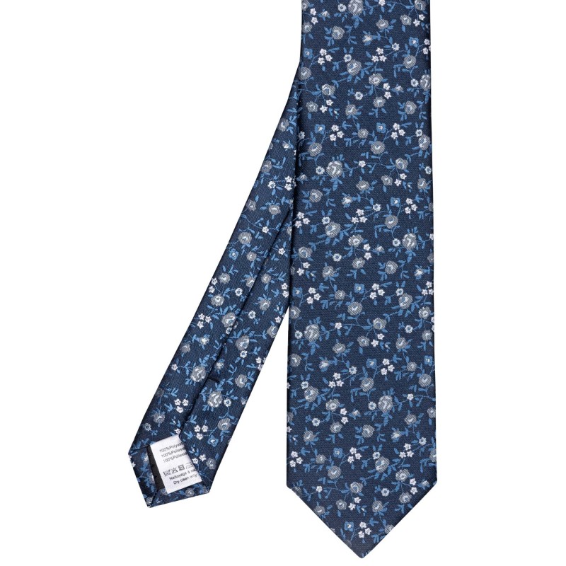 cravate marine motifs fleuris bleu ciel gris et blanc