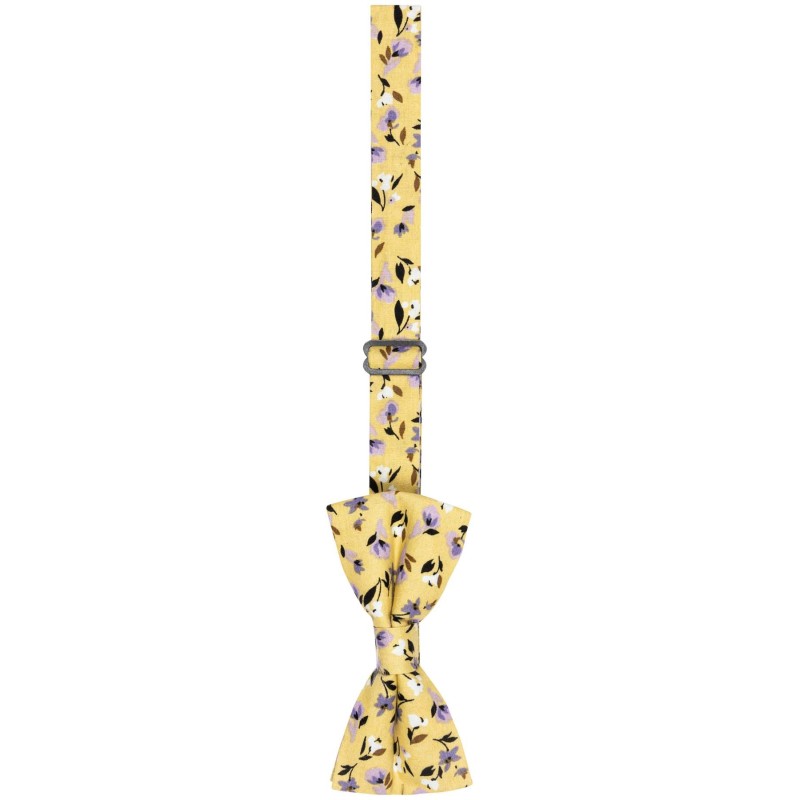 Noeud papillon jaune en coton motifs fleuris bayard