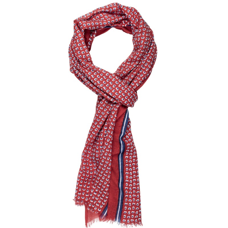 écharpe en coton rouge et petits motifs bleu marine