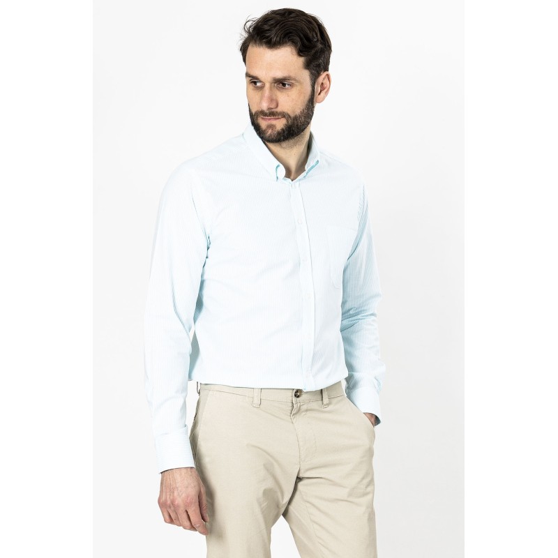 Chemise en coton rayée turquoise