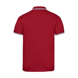 polo en coton rouge avec liseré bleu marine et blanc