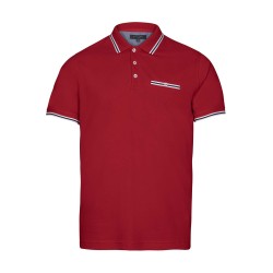 polo manches courtes rouge avec liseré bleu marine et blanc