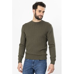 Pull torsadé kaki coton et laine mélangé bayard