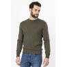 Pull torsadé kaki coton et laine mélangé bayard