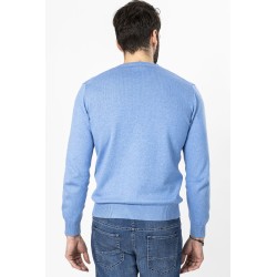 pull torsadé bleu en coton et laine mélangés bayard