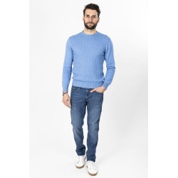 pull torsadé coloris bleu bayard coton mélangé