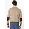 pull coton et laine marron foncé et beige avec coudières marron