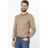 pull torsadé coton et laine marron beige