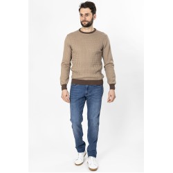 pull col rond marron foncé et beige bayard