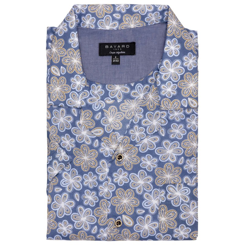 chemise manches courtes fleuris col cubain pour l'été