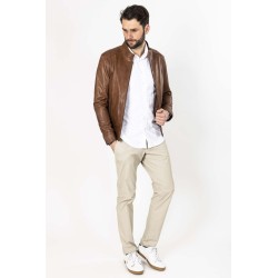 Blouson en cuir camel
