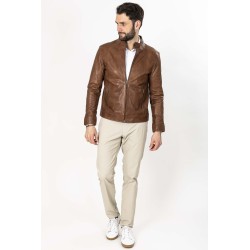 Blouson en cuir camel collection 2023