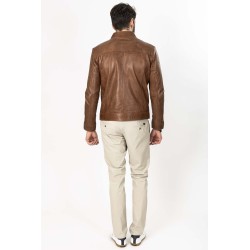 Blouson en cuir camel homme