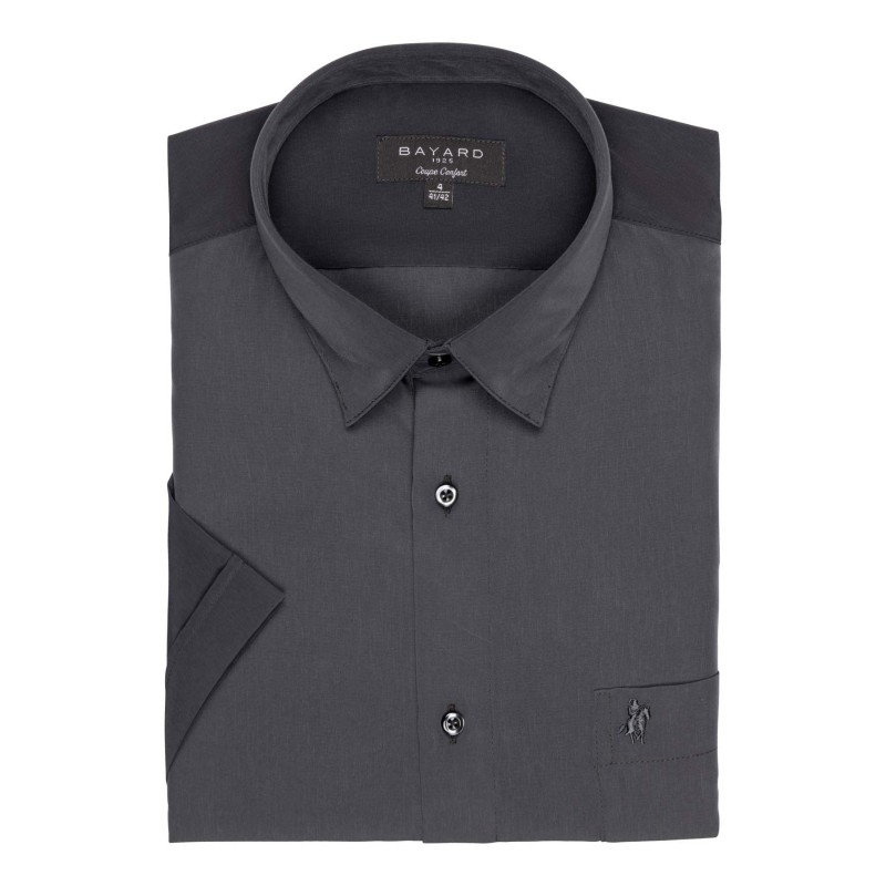 chemise manches courtes couleur anthracite sans repassage en micro-fibres