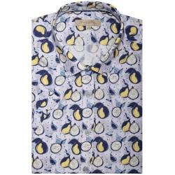 chemisette fantaisie bleu et jaune imprimé fruits