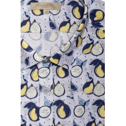 chemise manches courtes bleu et jaune motifs fruits