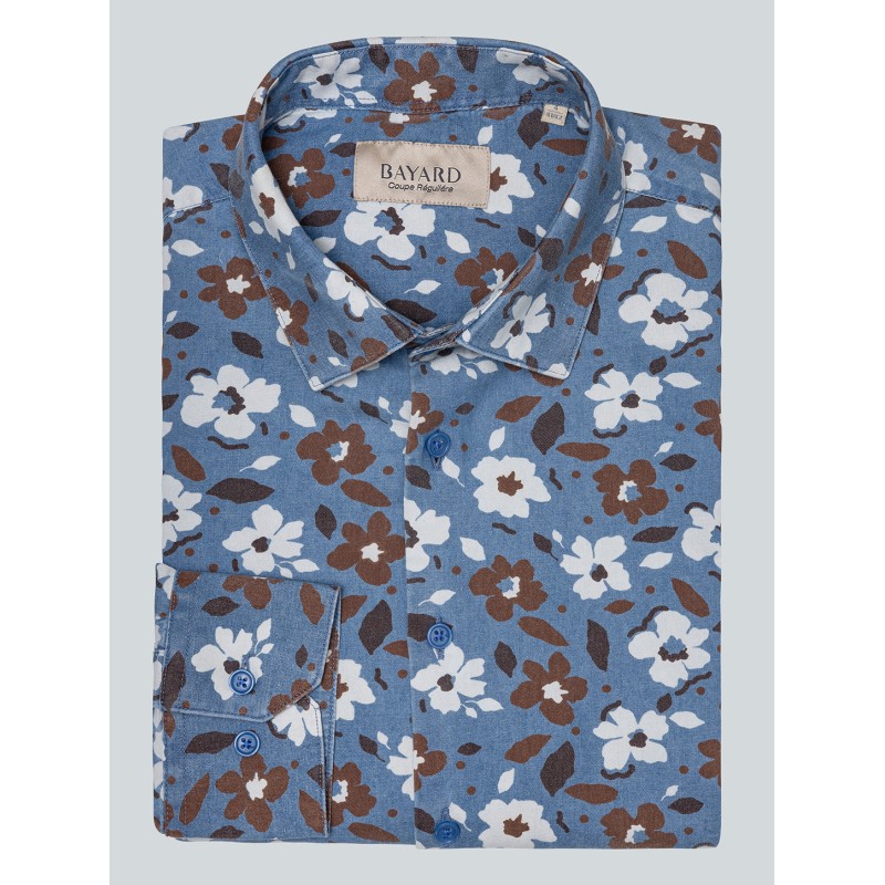 Chemise bleue à fleurs