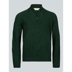 Pull col zippé vert en maille irlandaise