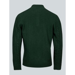 Pull col zippé vert en maille irlandaise