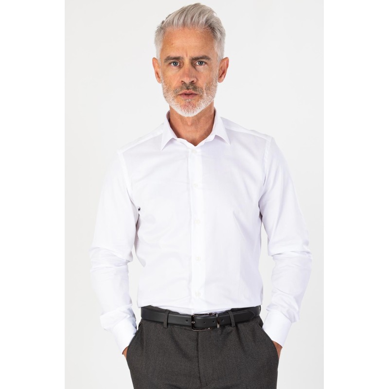 Chemise en tissage Twill blanche en coton coupe ajustée