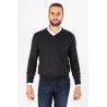 Pull col V anthracite en laine merinos