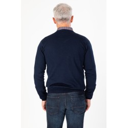 Pull col V bleu marine en laine merinos