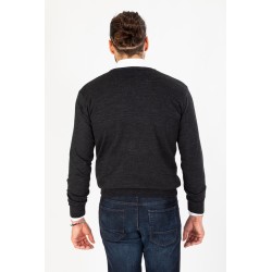 Pull col V anthracite en laine merinos