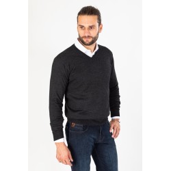 Pull col V anthracite en laine merinos