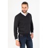 Pull col V anthracite en laine merinos