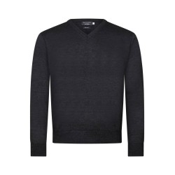 Pull col V anthracite en laine merinos