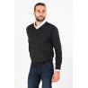 Pull col V anthracite en laine merinos