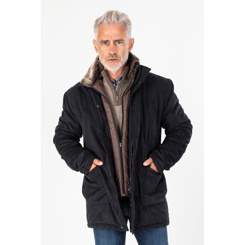Parka marine avec col fourrure amovible