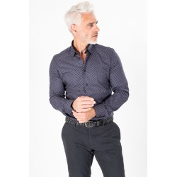 Chemise à fleurs marine  col boutonnés sous pattes
