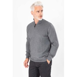 Pull coton cachemire gris torsadé