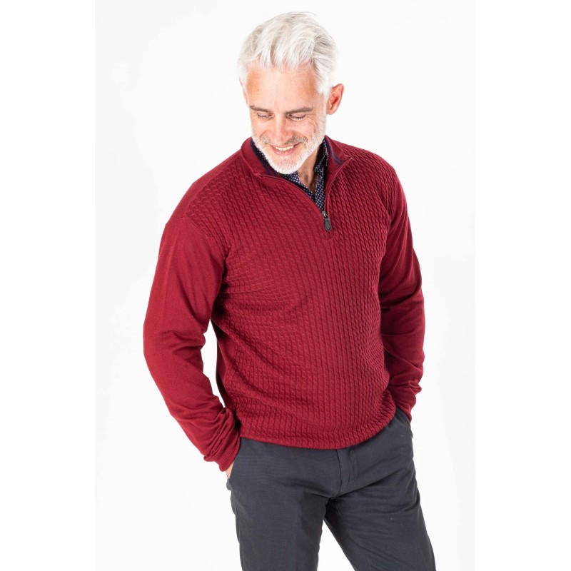 pull torsadé coton cachemire bordeaux