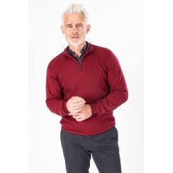 pull en coton et cachemire torsadé couleur bordeaux