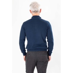 pull coton et cachemire coupe droite bleu marine torsadé