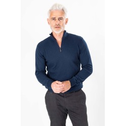 pull bleu marine coton cachemire torsadé