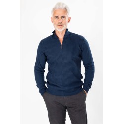 pull torsadé bleu marine en coton et cachemire