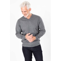 pull col V gris en coton et cachemire